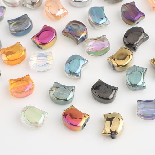 Cat-Shaped Beads, KLFHS 60PCS Glass Cat-Shaped Beads Charms, Cute Animal Bead Mixed Color Glass Bead Bulk Spacer Beads for Bracelet Necklace Earring Craft Supplies DIY (8 * 10MM) - color: Cat