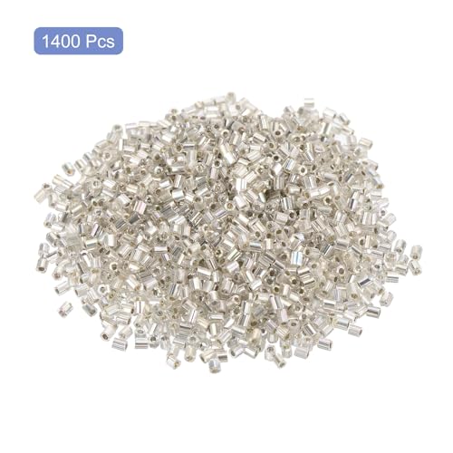 uxcell 1400Pcs Glass Bugle Beads, 1.9x1.5mm Tube Mini Loose Glass Seed Spacer Bead for DIY Earrings Necklaces Bracelets Jewelry Making (Silver Tone) - color: Silver Tone, size: 1.9x1.5mm