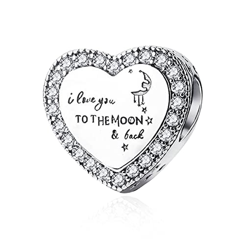 Mothers Day Birthday Number Love Family Friendship Graduation Auntie Grandma Dad Mom Charms for Pandora Bracelets Necklaces, Gifts Women, for Anniversary Valentines Christmas - style: I Love You to The Moon and Back
