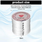 2 Rolls 0.5 mm Stretchy Bracelet String, Elastic String for Bracelets, Clear Elastic Cord, Clay Bead Cord, Jewelry Thread, Wear-Resistant Bead Stings for Bracelet, Necklaces, DIY Crafts (50 m/Roll