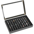 KUKUVR 100 Slots Ring Earring Holder Display Case, Velvet Jewelry Ring Earring Storage Organizer Box Tray with Clear Lid for Women And Selling Show (Black) - color: Black