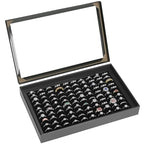 KUKUVR 100 Slots Ring Earring Holder Display Case, Velvet Jewelry Ring Earring Storage Organizer Box Tray with Clear Lid for Women And Selling Show (Black) - color: Black