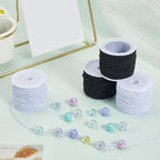4 Rolls 1MM 80 Yards Elastic String Cords Round Sturdy Stretchy Black White Soft Fibre Beading Thread Art Sewing Accessories Cord for Jewelry Making Necklace Bracelet Adult Diy Craft Supply - size: 1mm