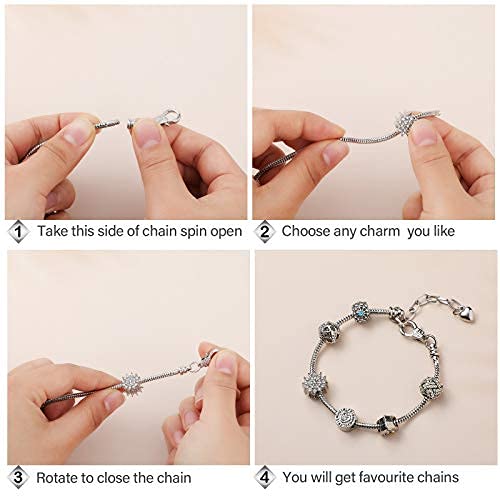 Hicarer 20 Pcs Chain Bracelet for Jewelry Making Women DIY Adjustable Snake Charm Bracelet with Heart Shape Extender Chain(Silver) - color: Silver