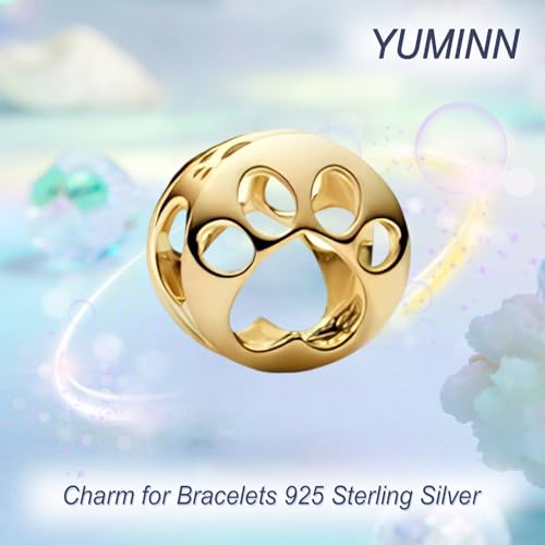 925 Sterling Silver Charms for Bracelets Gold Love and Heart Charms Cherry Blossom Dangle Beads Jewelry for Women - color: Gold Paw Print
