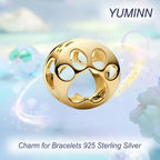 925 Sterling Silver Charms for Bracelets Gold Love and Heart Charms Cherry Blossom Dangle Beads Jewelry for Women - color: Gold Paw Print