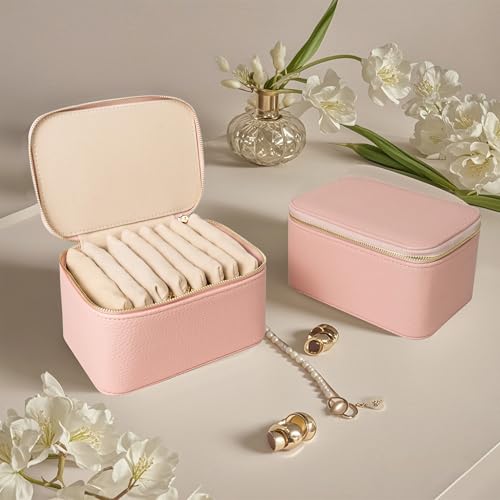 Travel Jewelry Case, Portable Jewelry Box with 6 Jewelry Bags,Travel Gift for Women Teen Girls (Pink 8 Pcs) - color: Pink 8 Pcs