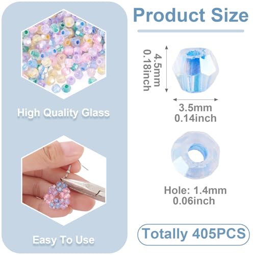 Beadthoven 405Pcs 4mm Bicone Glass Beads Mixed Pastel Crystal Glass Seed Beads Rainbow Plated Transparent Small Mini Pony Loose Spacers for Bracelets Jewelry Making Necklace DIY Crafts Supplies - color: Mixed Pastel