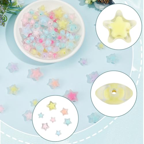 1 Box 300pcs Acrylic Frosted Star Beads Transparent Double Stars Shaped Pony Clear Matte Mixed Color Loose Spacer Bead Charm Bulk for Jewelry Making Bracelets Necklace DIY Craft Supply