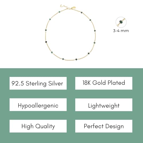 Dainty Gold Necklace for Women,Trendy 18k Gold Vermeil Sterling Silver Choker Necklace Thin Beaded Choker Necklaces Womens Simple Jewelry Gift for Valentines Day - color: May - Emerald