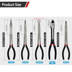 5-Piece 11" Extra Long Needle Nose Pliers Set with Insulated Comfort Grip, Straight Long Reach Plier, 45/90°Bent Nose Pliers,O-shaped nose plier,Diagonal Plier for Bending Shaping Trimming - size: 5Pcs-Straight/45/90