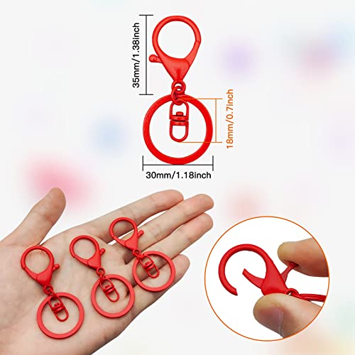 30Pcs Lobster Claw Clasps Keychain for Jewelry Making,Metal Lobster Clasp Swivel Trigger Clips with Swivel Clasps Hook Clips Flat Split Keychain Ring for DIY Craft Jewelry Making(Red) - color: Red