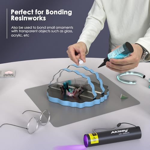 Akisey UV Resin Kit with Light, 50g UV Resin with Rechargeable 395NM UV Flashlight, Fast Curing in Seconds, UV Glue Adhesive for Bonding Jewelry, Plastic, Glass & Acrylic Repair Kit with Mat, Gloves - size: 50g