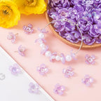 100pcs Cherry Blossom Beads, 5-Petal Acrylic Flower Beads, Mini Spacer Hair Accessories Halloween Christmas for Bracelets Earring Jewelry Making- Purple - color: Purple