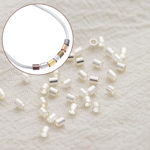 1400 Pieces Brass Tube Crimp Beads Wire Guardians Crimp Bead Knot Covers Bead Tips Knot Covers for DIY Bracelets Necklaces Jewelry Making Crafts Supplies (Silver) - color: Silver
