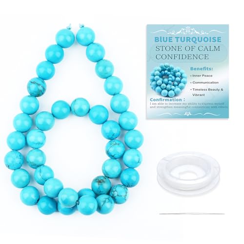 Natural Stone Beads Round Genuine Real Stone Beading Strand Loose Gemstones DIY Smooth Bead for Bracelet Necklace Earrings Jewelry Making (Blue Turquoise, 10mm 36 Pieces) - color: Blue Turquoise, size: 10mm 36pcs