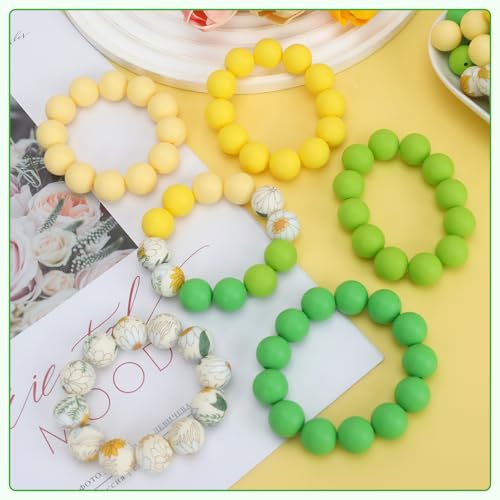 100 Pcs 15mm Silicone Beads for Keychain Making, Pink Gream Silicone Beads Bulk Round for Bracelets Pens Crafts Jewelry Making (Green Yellow) - color: Green Yellow