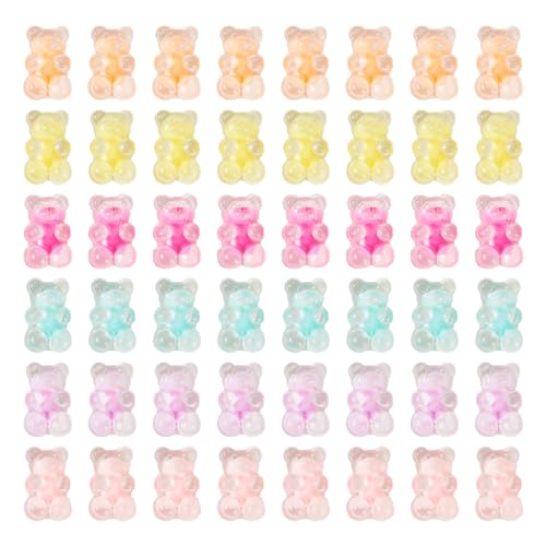 80Pcs Acrylic Gummy Bear Beads Random Color Pastel Fake Animal Gummy Bear Bracelet Beads Flat Back Kandi Bead Bulk for Crafts DIY Jewelry Making Supplies - color: Random #2