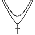 LUXEJEW Cross Necklace for Men Boys - Gold Silver Black Stainless Steel Cross Pendant Necklaces Layered Cuban Link Chain Necklace Jewelry Gifts 16 18 20 22 24 Inches - color: Black, size: 16in/18in, style: Style A-Small Pendant