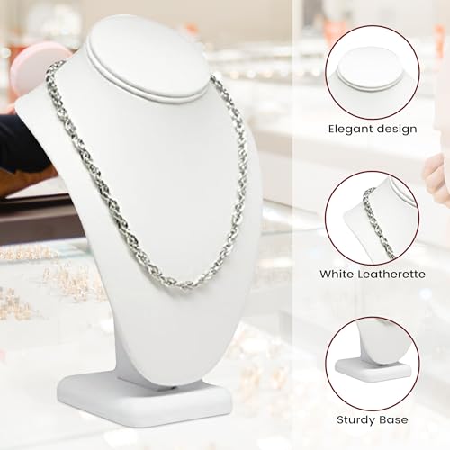 Novel Box White Leatherette Bust Stand Jewelry Necklace Display 6.5x4x10 Inches - Freestanding Travel Necklace Holder Stand - Necklace Mannequin Organizer Stands - Necklace Displays Medium - color: White Leatherette, size: Medium