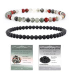 NCB 2.3-Piece 4mm Natural Crystal Gemstone Stretch Bracelets – Handmade Reiki Energy Healing Jewelry for Meditation,Yoga, Unisex - color: 2PCS ( African Bloodstone+Matte Black Agate ), size: 4mm