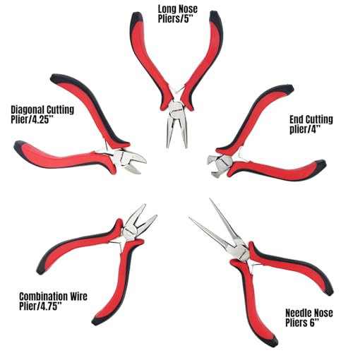 Mini Pliers Set 5 PCS Jewelry Plier Includes Long Nose,Wire Plier,pointed nose, Pliers with Grip Cutting Tools Set for DIY & Jewelry Making Supplies Repair