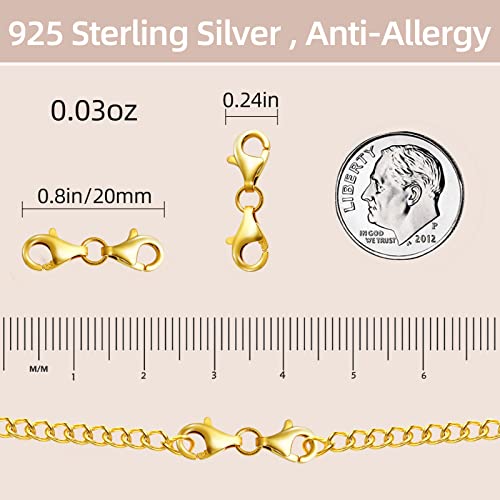 OHINGLT Double Lobster Claw Clasps 925 Sterling Silver Necklace Extender, Double End Design Necklace Clasps and Closures, Bracelet Connector Suitable for Jewelry Making - color: 2PCS 14K Gold Plated 925 Sterling Silver