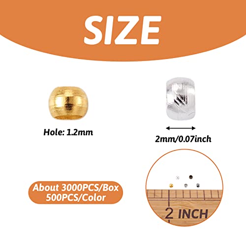 Pandahall 1Box/3300pcs 6 Colors Rondelle Tiny Crimp Beads 2mm Jewelry Bracelet Making Clamp End Spacer Beads Multi color