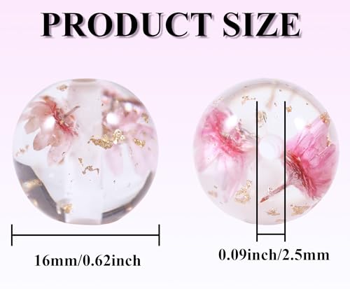 15Pcs Resin Beads Round 16mm Dried Flowers Pink Fit for DIY Jewelry Bracelet Necklace Keychain Beadable Pens Mobile Phone Chain Making Cute (Flower-Pink) - color: Flower-Pink