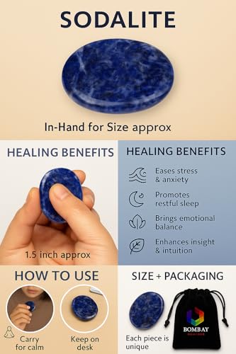 Sodalite Worry Stone – Natural Thumb Palm Stone for Mental Clarity, Focus & Emotional Balance – Pocket Crystal for Meditation & Calm - color: Sodalite