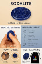Sodalite Worry Stone – Natural Thumb Palm Stone for Mental Clarity, Focus & Emotional Balance – Pocket Crystal for Meditation & Calm - color: Sodalite