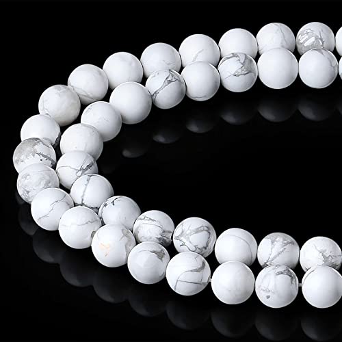 LAIDANLA White Howlite 8mm Natural Stone Beads Round Loose Gemstone Stone Beads for DIY Bracelet Necklace Earrings Jewelry Making Polishing Genuine Real Beading 96PCS 2 Strand 32" - color: F-White Howlite, size: 8mm