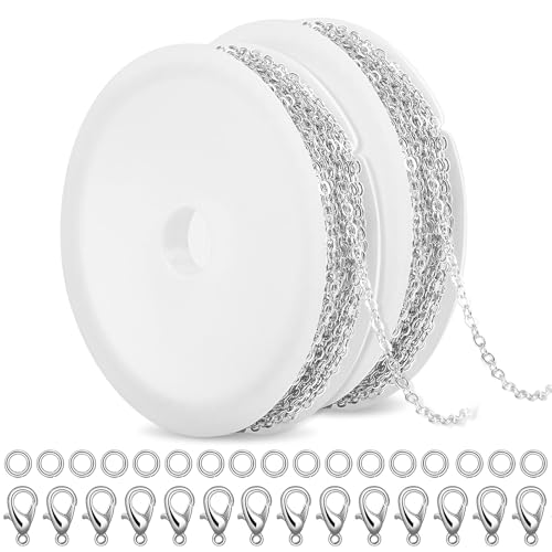 SANNIX 20 Feet Chains for Jewelry Making, Necklace Chains with Lobster Clasps and Jump Rings 1.8 mm DIY Link Chain for Necklace Earring Bracelet Making Supplies, Silver - color: Silver, size: Width 1.8mm