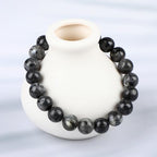 LPBeads Handmade Natural Gemstone Stretch Elastic Bracelet Healing Crystal Round Stone Beads Jewelry Gifts for Women Men - color: Black Larvikite, size: 10mm