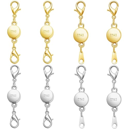 Magnetic Necklace Clasps, Magnetic Necklace Clasps and Closures for Bracelet Necklace Extender, Jewelry Chain Extender Connectors, Gold and Silver, 8 Pack (8pcs Gold Silver A) - color: 8pcs gold silver A