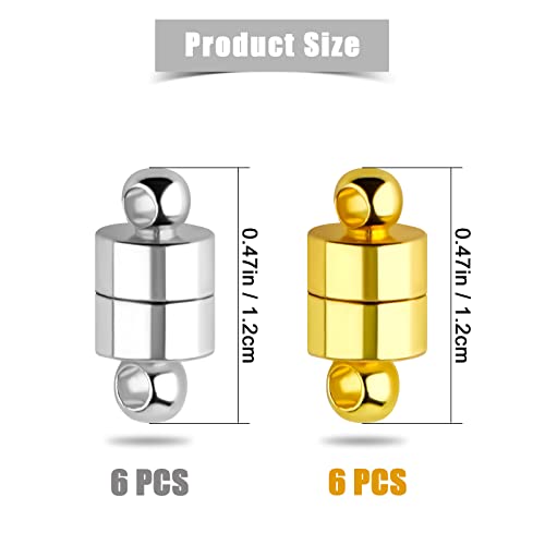 AIEX 12pcs Magnetic Bracelet Clasp, Locking Necklace Clasp with Round Buckle for Jewelry Making (Golden, Silver)