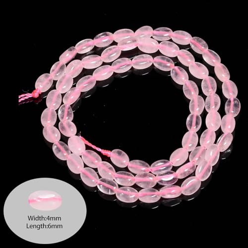 70pcs Natural Pink Quartz Stone Beads，4x6mm Egg Shape Loose Gemstone Beads for Jewelry Making Design Earring Necklace - color: pink quartz