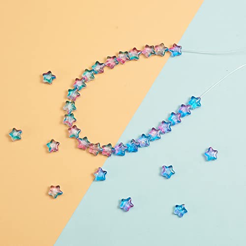 UR URLIFEHALL 100 Pcs Spray Painted Glass Star Beads with Gold Foil Drilled Glass Beads for Earring Bracelet Necklace Jewelry DIY Making - color: 100pcs-8x8.5x4mm-colorful star glass beads