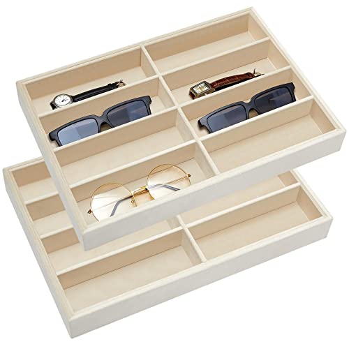 Amylove 2 Pcs Sunglass Organizer Trays Glasses Stackable Jewelry Trays Sunglass Organizer Display Box(8 Grids,Beige) - color: Beige, size: 8 Grids