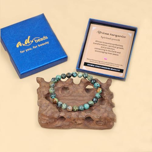 AD Beads Handmade Gemstone Stretch Elastic Bracelet Crystal Healing Reiki Nature's Beauty and Spiritual Essence Unisex - color: African Turquoise (Spiritual Growth), size: 10mm