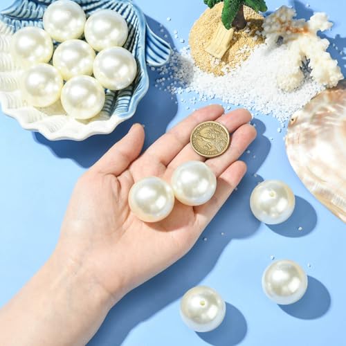 DanLingJewelry 35Pcs 30mm Imitated Pearl Acrylic Bubblegum Beads Large Round Gumball Loose Beads Creamy White Acrylic Pearl Spacer Beads for Jewelry Making Crafts