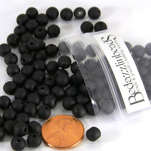 100 Matte Frosted Translucent 6mm x 5mm Round Loose Glass Jewelry Spacer Beads with 1.2mm Hole in Many Colors (Charcoal Black) - color: Charcoal Black
