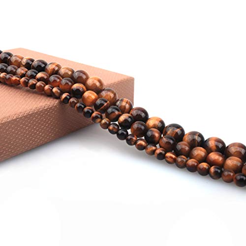 6mm Natural Tiger Eye Stone Round Loose Stone Beads for Jewelry Making DIY Crafts Design 1 Strand 15" APPR.63-65pcs - color: Tiger eye, size: 6mm