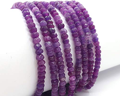 Perlin Agate & Jasper Gemstone Strand Beads 4 mm Rondelle 110 Pieces Jewellery Beads Semi-Precious Stone for Jewellery Necklace Bracelet Earrings (Purple) - color: purple