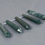 50mm Natural Moss Agate Hexagonal Wand Jewelry Making Crystal Pointed Chakra Reiki Healing Beads 2mm Hole Drilled(Pack of 5) - color: Moss Agate