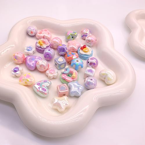 30 Pcs Candy Color Acrylic Beads, Colorful Hand-Painted Beads, Cute Plastic Loose Beads,DIY Hairpin Bracelet Cell Phone Jewelry Pendant, DIY Decorations Materials（Ice Cream） - color: Star