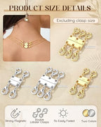 GEMQUEEN Magnetic Necklace Clasps and Closures with Double Lobster Clasp : 14K & White Gold Plated Magnet Jewelry Layering Clasps for Necklaces Multi Magnets Bracelet Helper Necklace Extenders 4PCS - color: 14K & White Gold Plated -4PCS