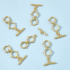BENECREAT 6 Sets 18K Gold Plated Brass Toggle Clasps Double Ring Clasps and Metal Bar for Necklace Chain Bracelets Jewelry Making Craft DIY