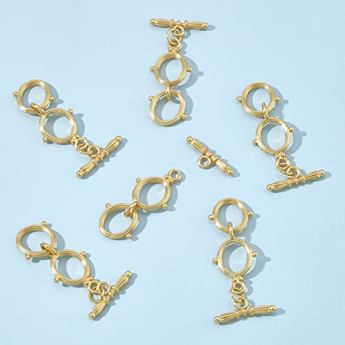 BENECREAT 6 Sets 18K Gold Plated Brass Toggle Clasps Double Ring Clasps and Metal Bar for Necklace Chain Bracelets Jewelry Making Craft DIY