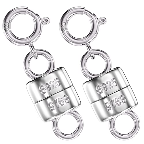 925 Sterling Silver Magnetic Necklace Clasps and Closures,Mini Bracelets Clasp Converter Gold and Silver Chain Extender for Jewelry Making Supplies - color: 2Pcs Silver